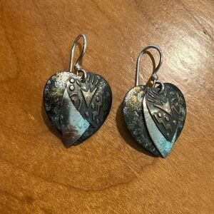 Heart Earrings-pressed/textured metals